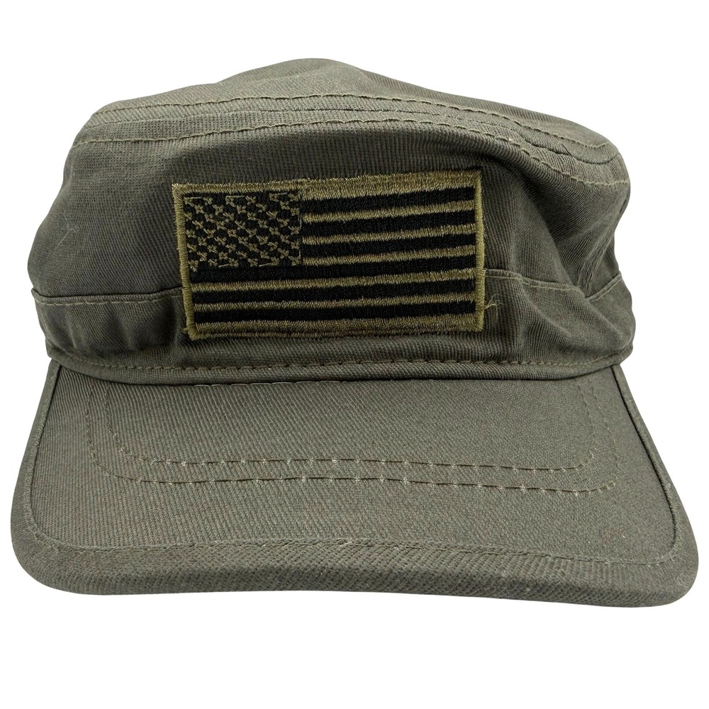 Olive Green Military Cadet Cap American Flag Patch Adjustable Cotton Patrol Hat